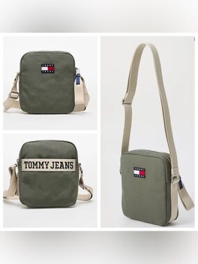 Tommy Hilfiger Olive Crossbody Messenger Bag with Cream Strap